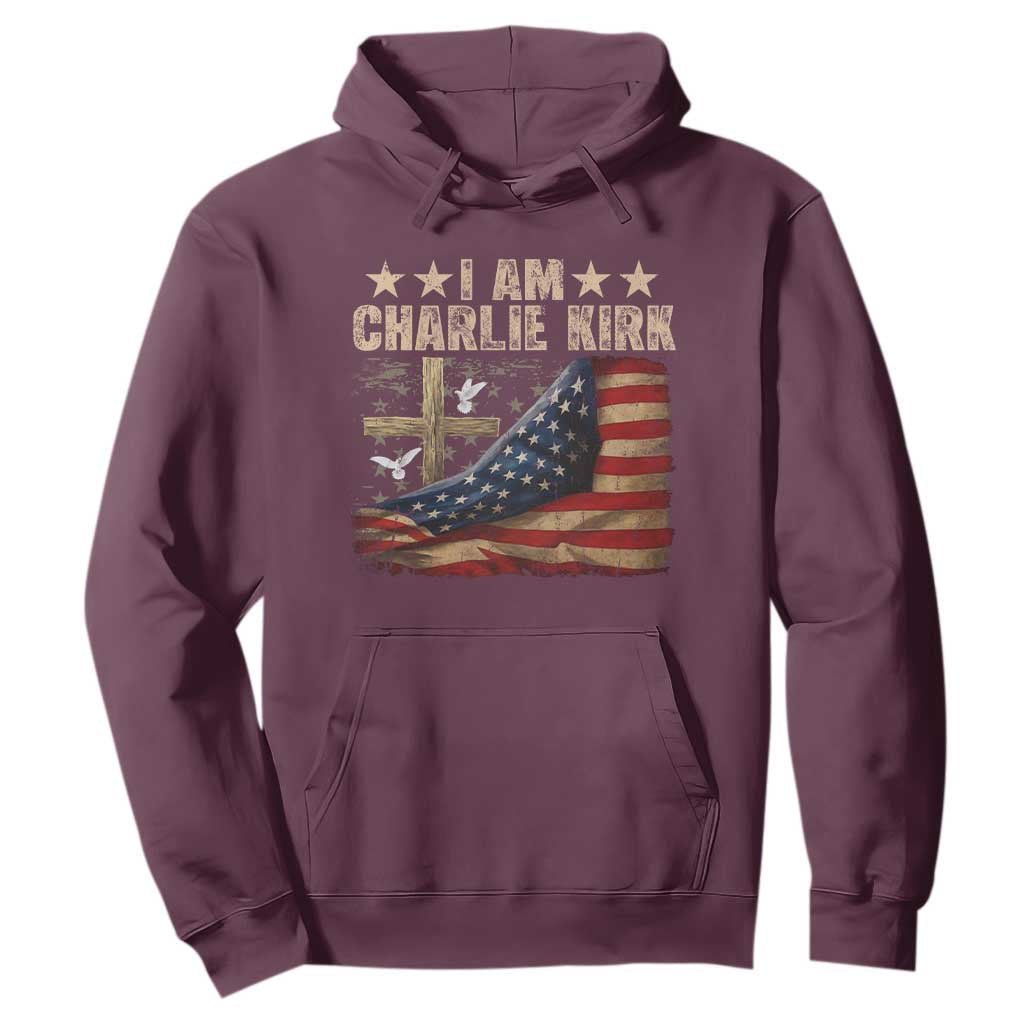 I Am Charlie Kirk Hoodie Freedom Vintage American Flag TS11 Maroon Print Your Wear
