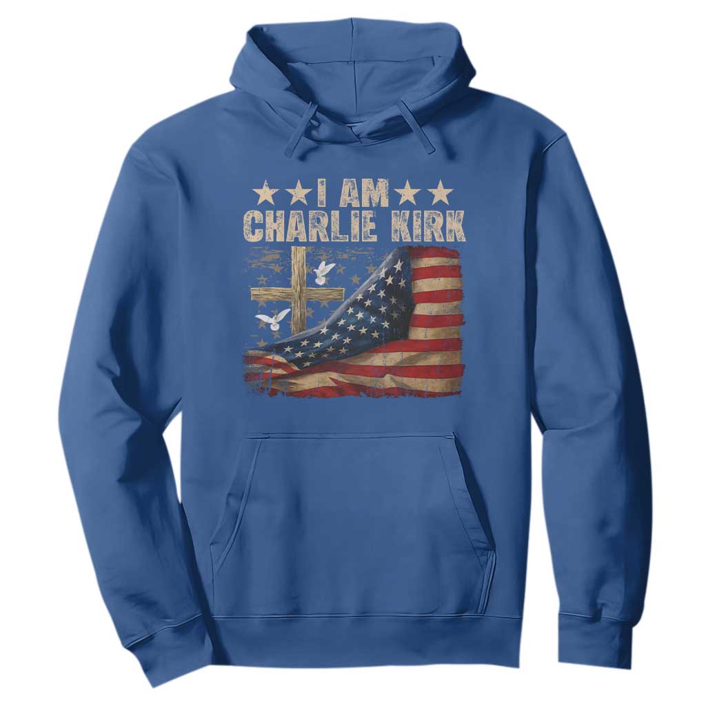 I Am Charlie Kirk Hoodie Freedom Vintage American Flag TS11 Royal Blue Print Your Wear