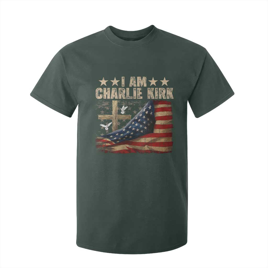 I Am Charlie Kirk T Shirt For Kid Freedom Vintage American Flag TS11 Dark Forest Green Print Your Wear