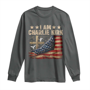 I Am Charlie Kirk Long Sleeve Shirt Freedom Vintage American Flag TS11 Dark Heather Print Your Wear