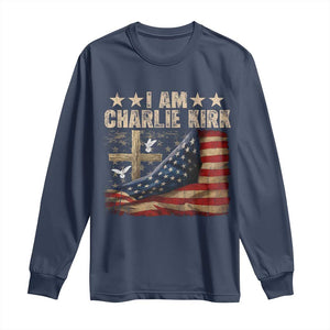 I Am Charlie Kirk Long Sleeve Shirt Freedom Vintage American Flag TS11 Navy Print Your Wear