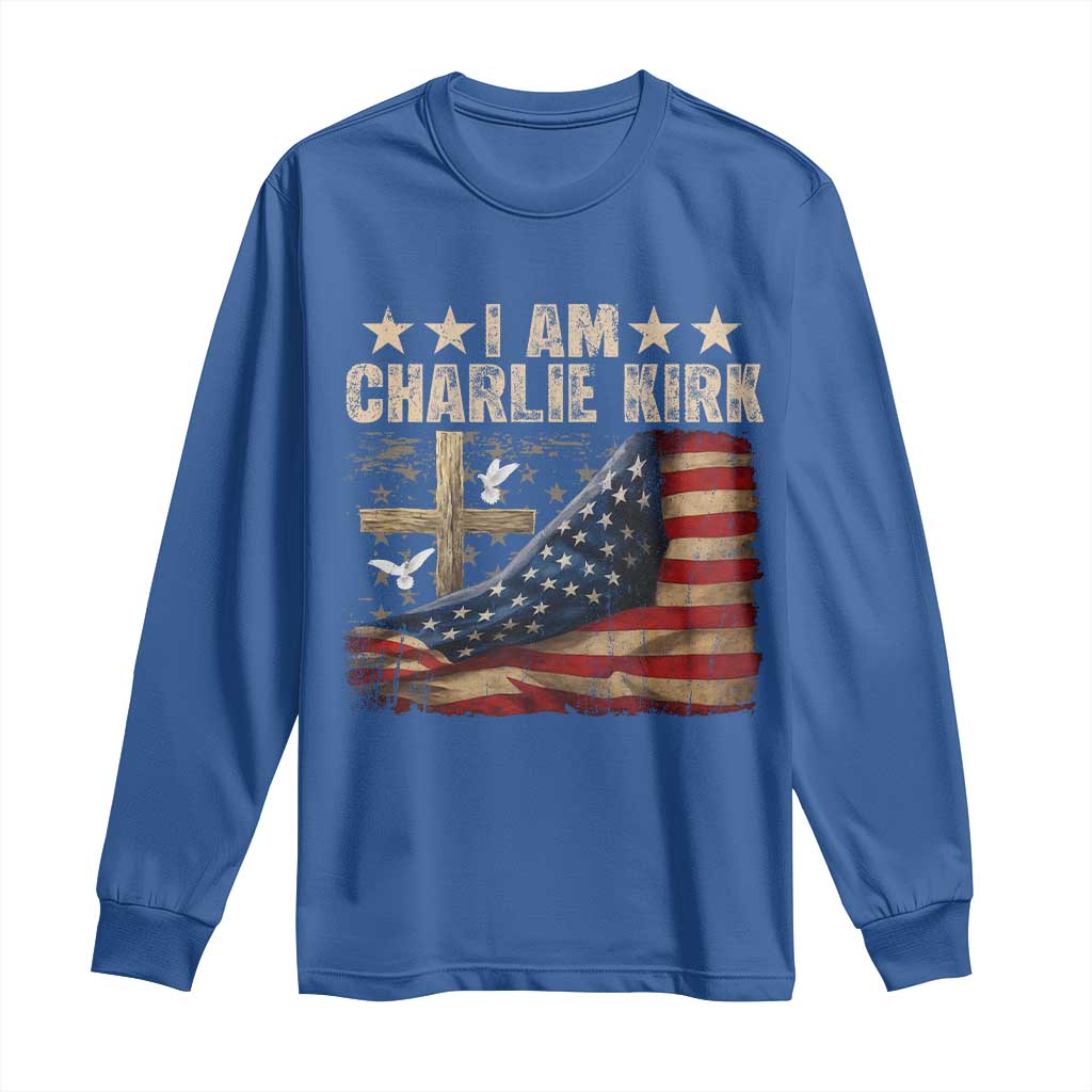 I Am Charlie Kirk Long Sleeve Shirt Freedom Vintage American Flag TS11 Royal Blue Print Your Wear