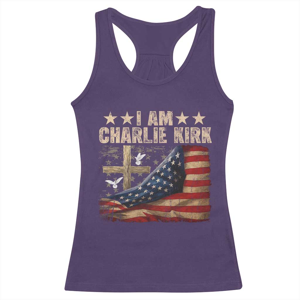 I Am Charlie Kirk Racerback Tank Top Freedom Vintage American Flag TS11 Purple Print Your Wear