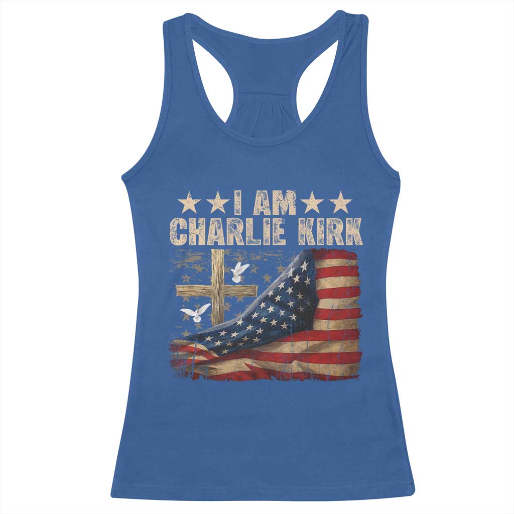 I Am Charlie Kirk Racerback Tank Top Freedom Vintage American Flag TS11 Royal Blue Print Your Wear