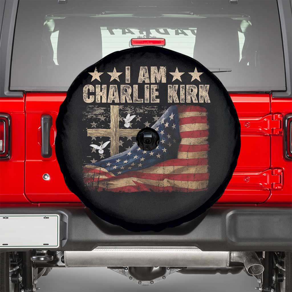 I Am Charlie Kirk Spare Tire Cover Freedom Vintage American Flag TS11 Black Print Your Wear