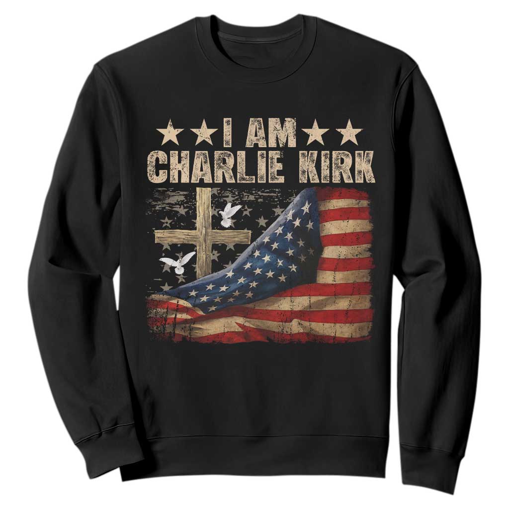 I Am Charlie Kirk Sweatshirt Freedom Vintage American Flag TS11 Black Print Your Wear