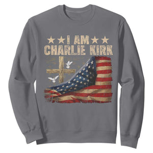 I Am Charlie Kirk Sweatshirt Freedom Vintage American Flag TS11 Charcoal Print Your Wear