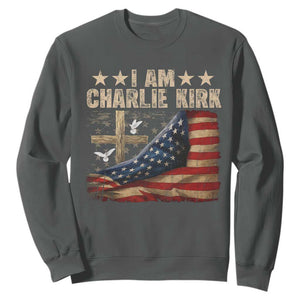 I Am Charlie Kirk Sweatshirt Freedom Vintage American Flag TS11 Dark Heather Print Your Wear