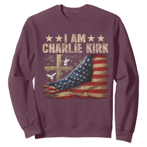 I Am Charlie Kirk Sweatshirt Freedom Vintage American Flag TS11 Maroon Print Your Wear