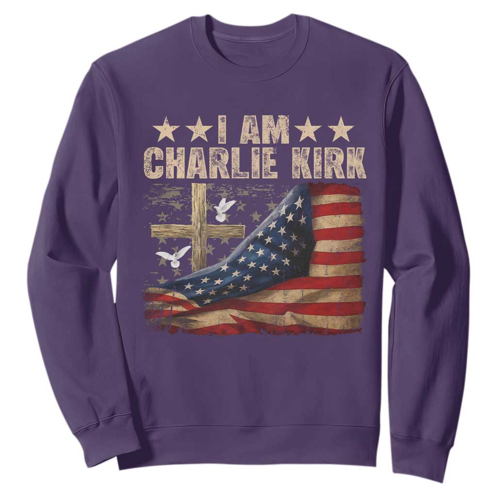 I Am Charlie Kirk Sweatshirt Freedom Vintage American Flag TS11 Purple Print Your Wear