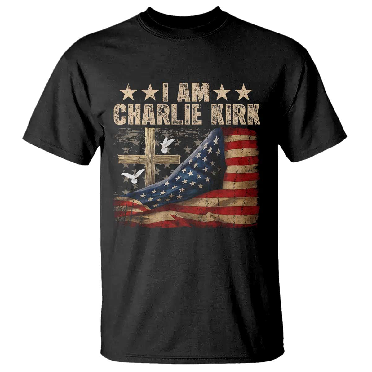 I Am Charlie Kirk T Shirt Freedom Vintage American Flag TS11 Black Print Your Wear