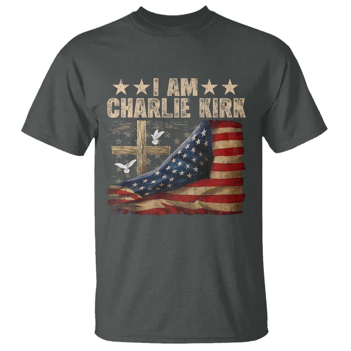 I Am Charlie Kirk T Shirt Freedom Vintage American Flag TS11 Dark Heather Print Your Wear