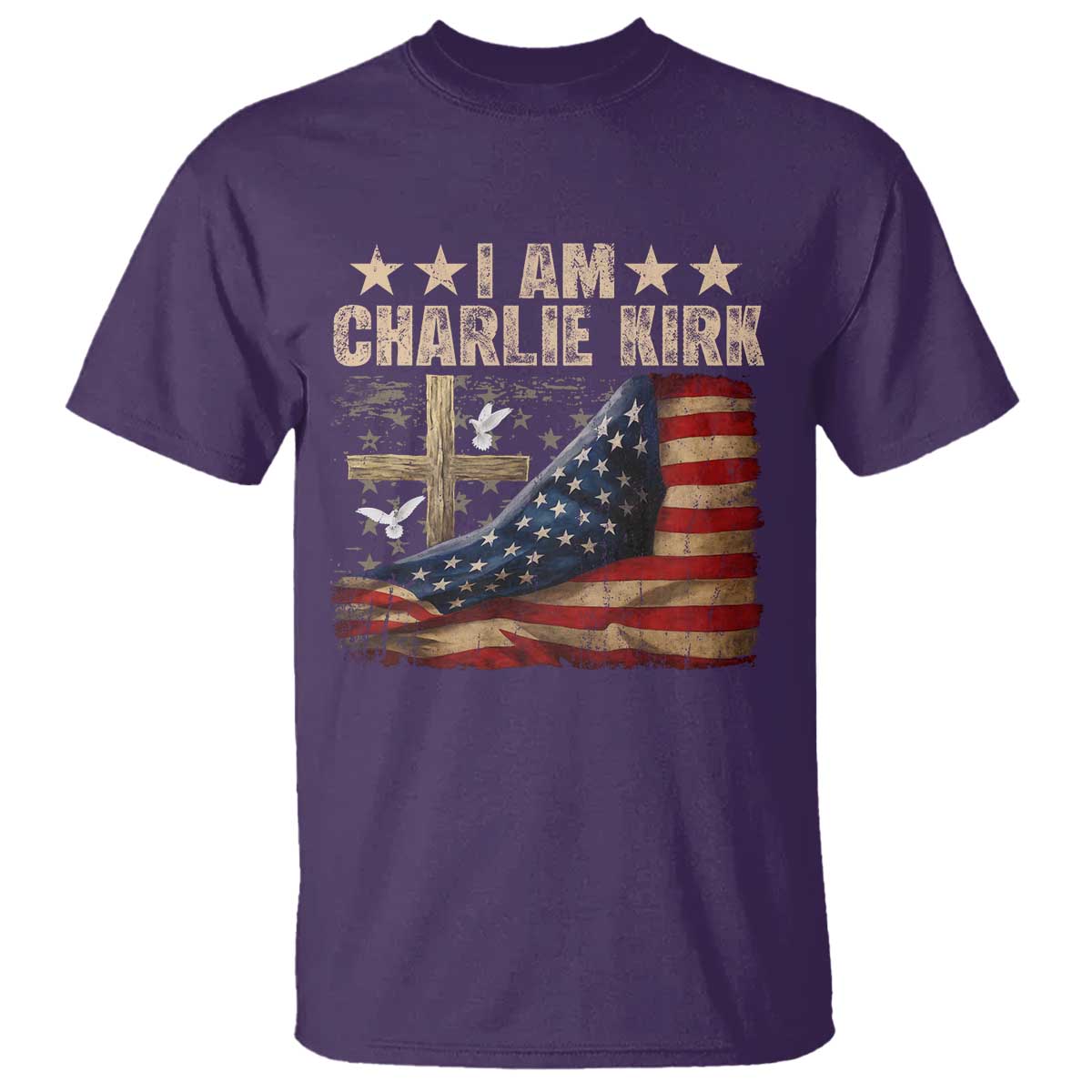 I Am Charlie Kirk T Shirt Freedom Vintage American Flag TS11 Purple Print Your Wear