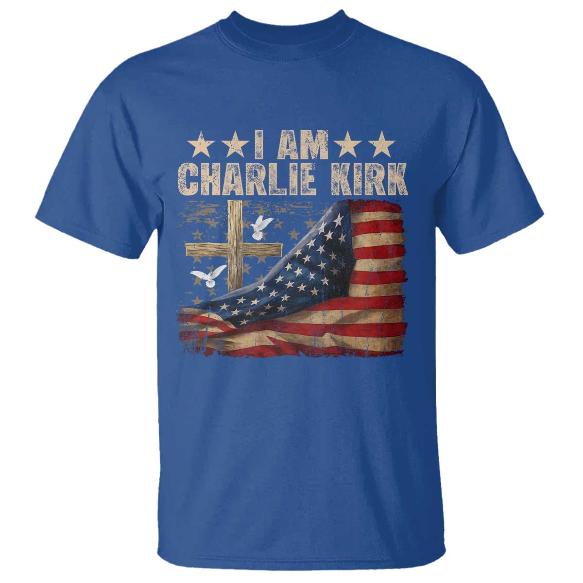 I Am Charlie Kirk T Shirt Freedom Vintage American Flag TS11 Royal Blue Print Your Wear