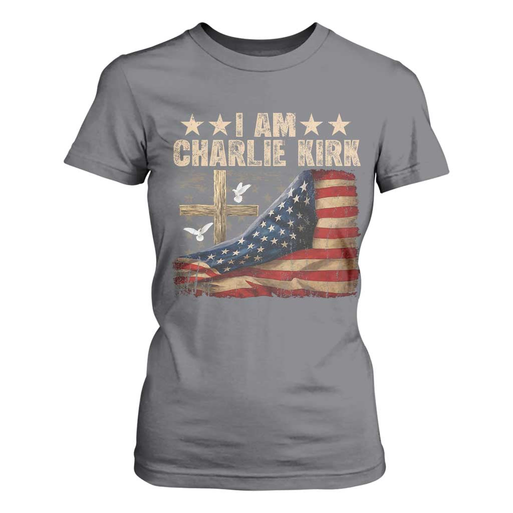 I Am Charlie Kirk T Shirt For Women Freedom Vintage American Flag TS11 Charcoal Print Your Wear