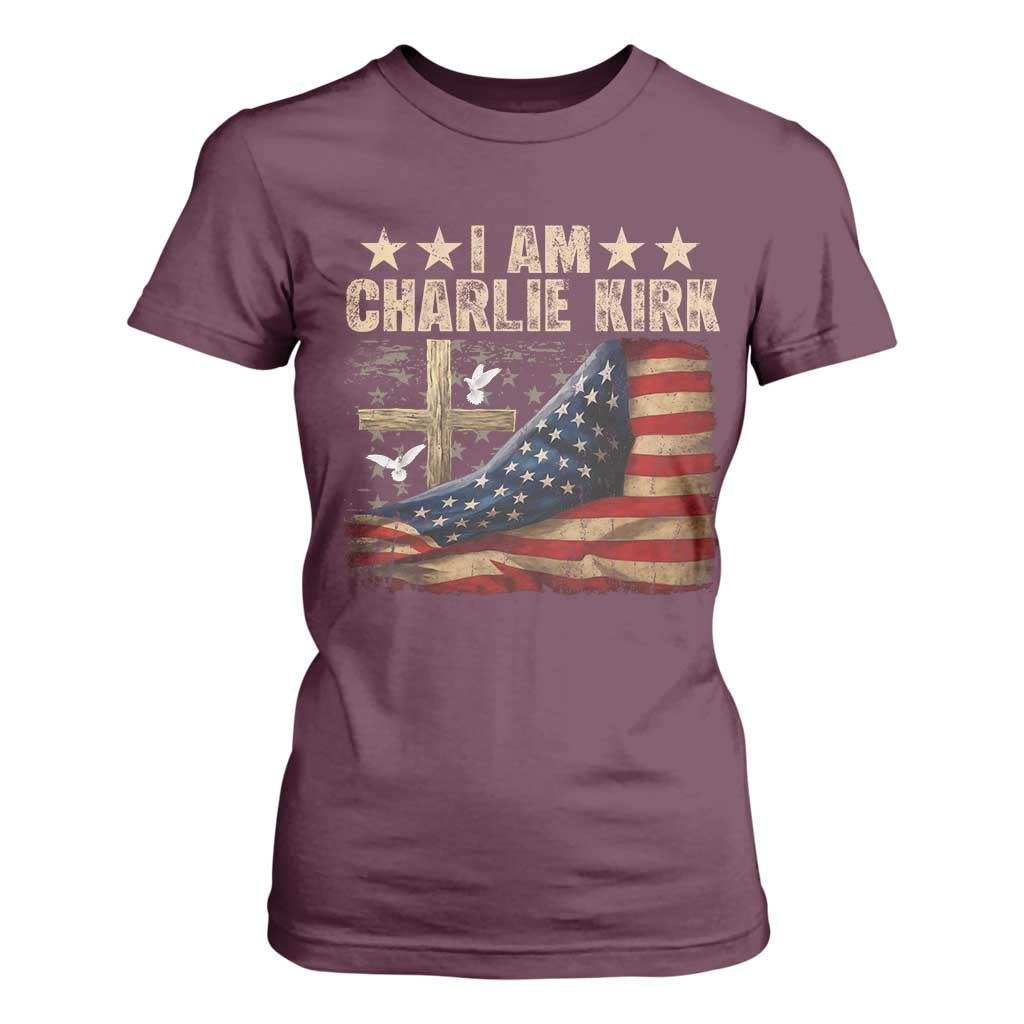 I Am Charlie Kirk T Shirt For Women Freedom Vintage American Flag TS11 Maroon Print Your Wear