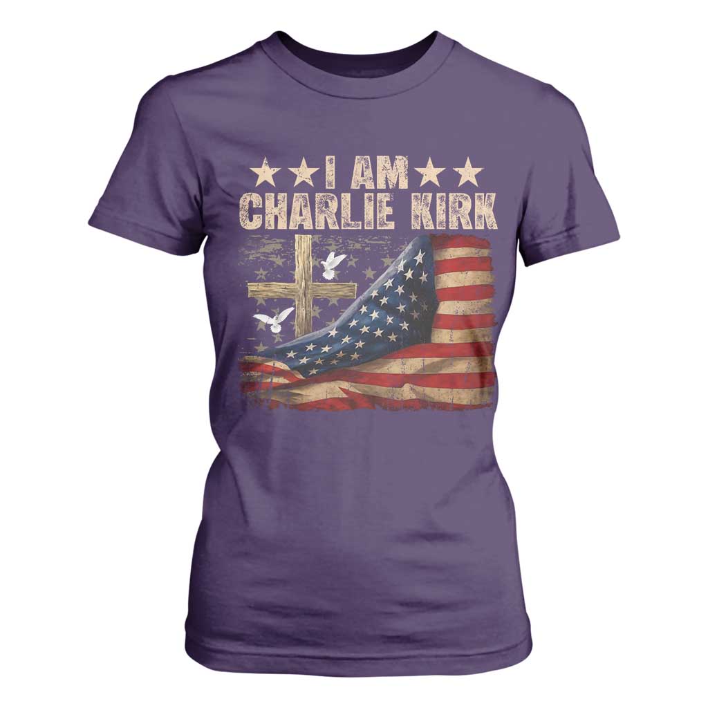 I Am Charlie Kirk T Shirt For Women Freedom Vintage American Flag TS11 Purple Print Your Wear