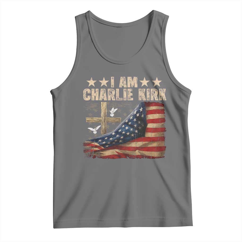 I Am Charlie Kirk Tank Top Freedom Vintage American Flag TS11 Black Heather Print Your Wear