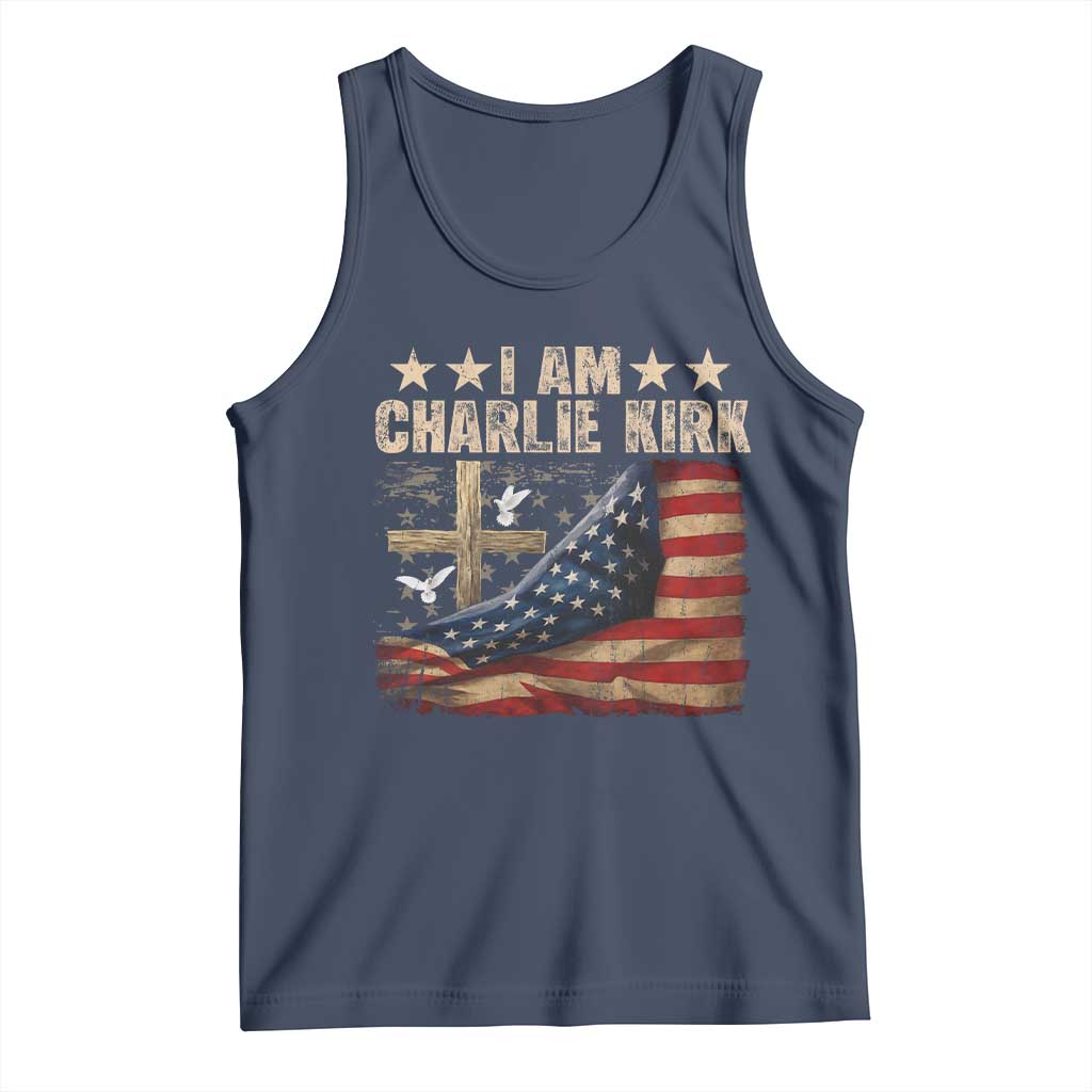 I Am Charlie Kirk Tank Top Freedom Vintage American Flag TS11 Navy Print Your Wear
