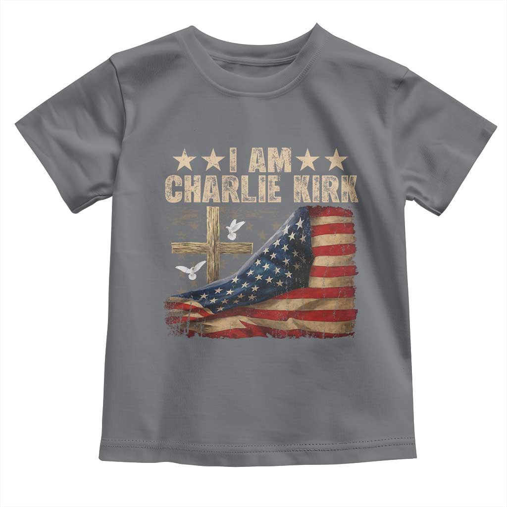 I Am Charlie Kirk Toddler T Shirt Freedom Vintage American Flag TS11 Charcoal Print Your Wear