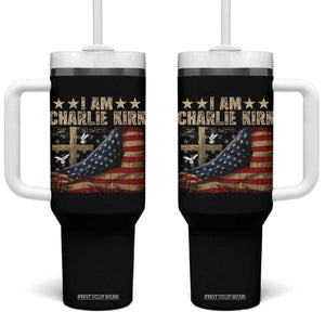 I Am Charlie Kirk Tumbler With Handle Freedom Vintage American Flag TS11 One Size: 40 oz Black Print Your Wear