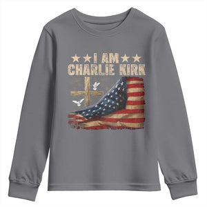 I Am Charlie Kirk Youth Sweatshirt Freedom Vintage American Flag TS11 Charcoal Print Your Wear