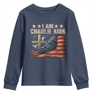 I Am Charlie Kirk Youth Sweatshirt Freedom Vintage American Flag TS11 Navy Print Your Wear