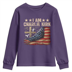 I Am Charlie Kirk Youth Sweatshirt Freedom Vintage American Flag TS11 Purple Print Your Wear