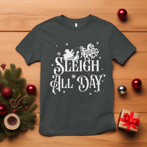 Funny Christmas Viking T Shirt Sleigh All Day Sleipnir Longship Santa TS11 Dark Heather Print Your Wear