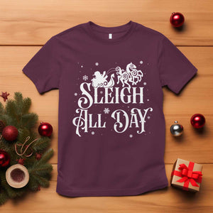 Funny Christmas Viking T Shirt Sleigh All Day Sleipnir Longship Santa TS11 Maroon Print Your Wear