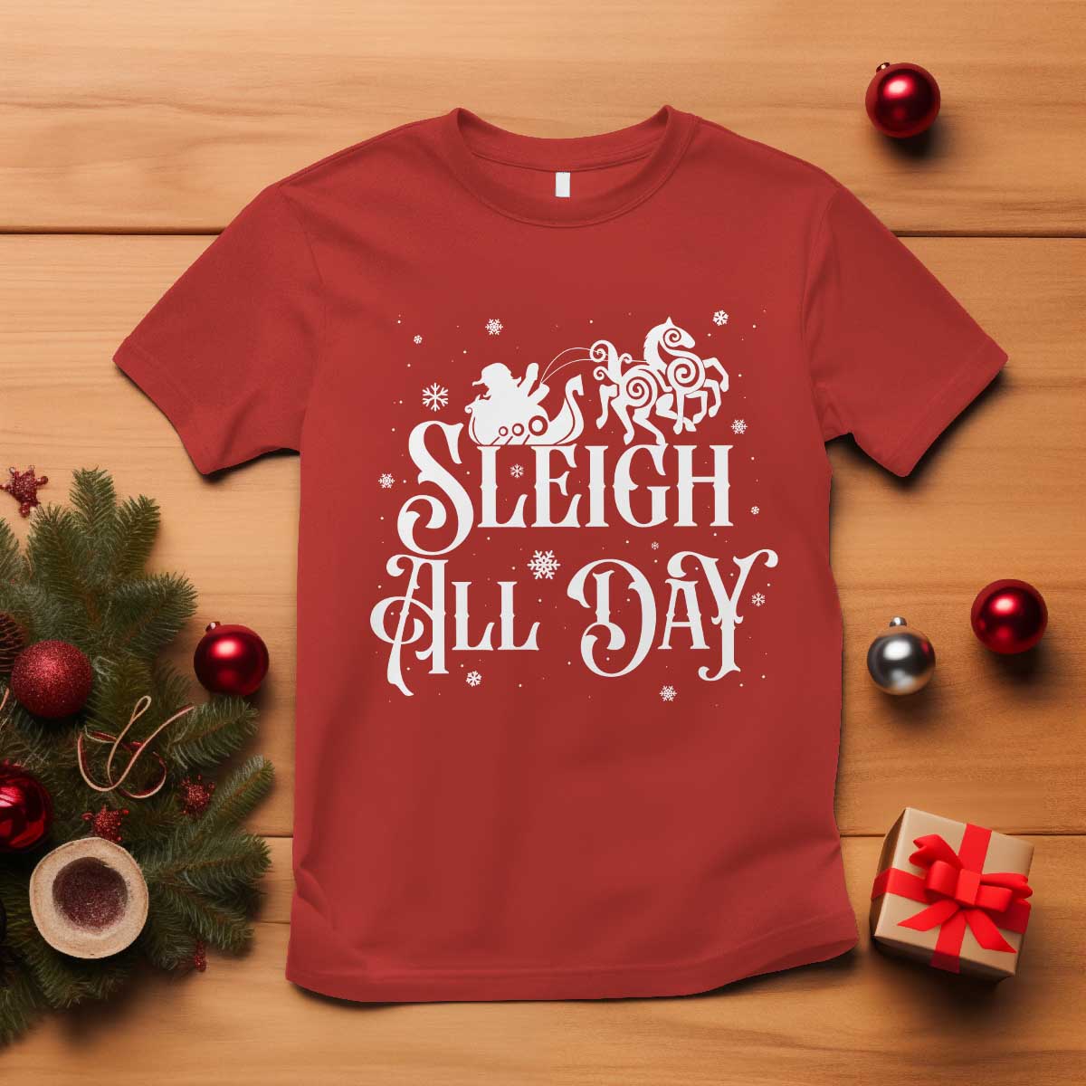Funny Christmas Viking T Shirt Sleigh All Day Sleipnir Longship Santa TS11 Red Print Your Wear