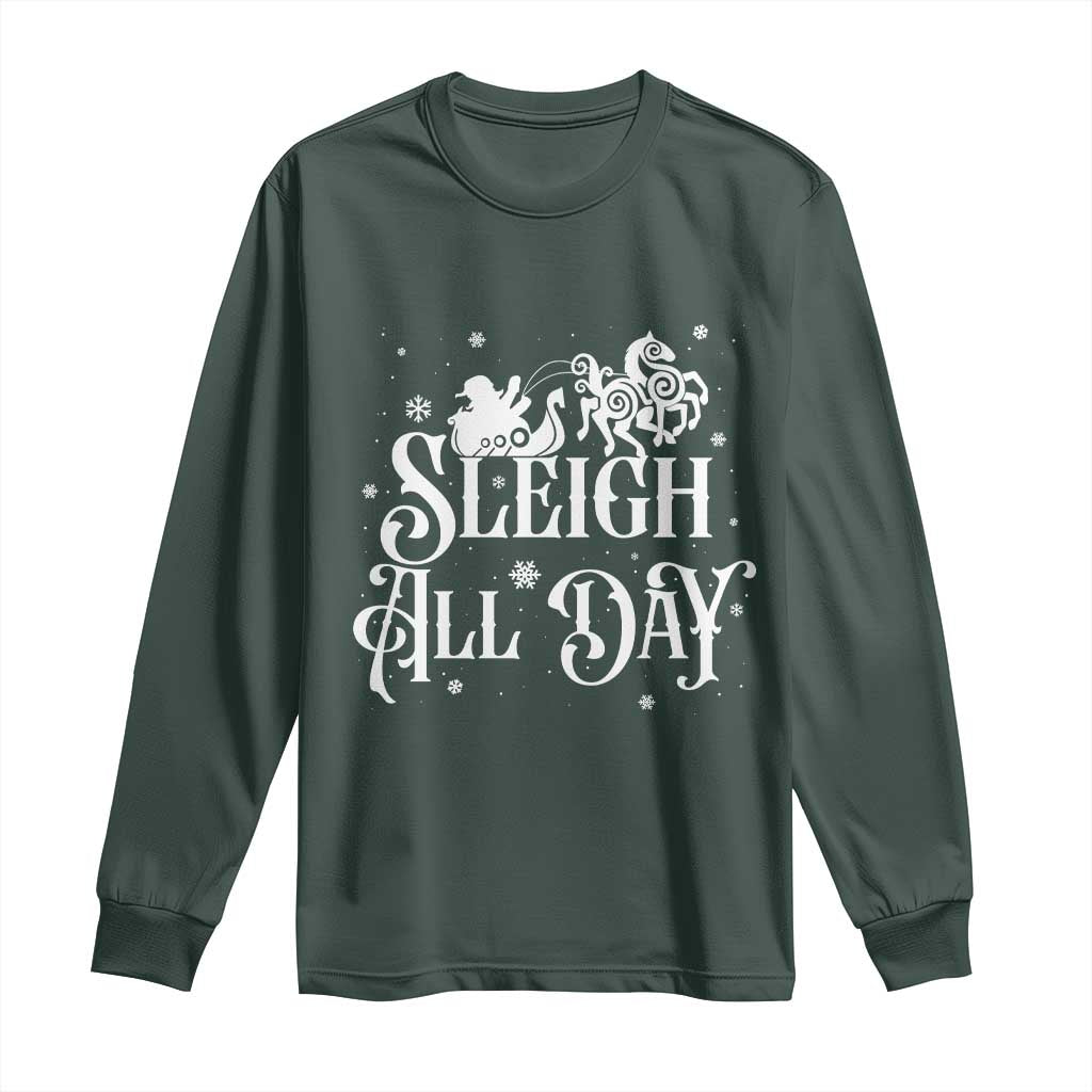 Funny Christmas Viking Long Sleeve Shirt Sleigh All Day Sleipnir Longship Santa TS11 Dark Forest Green Print Your Wear