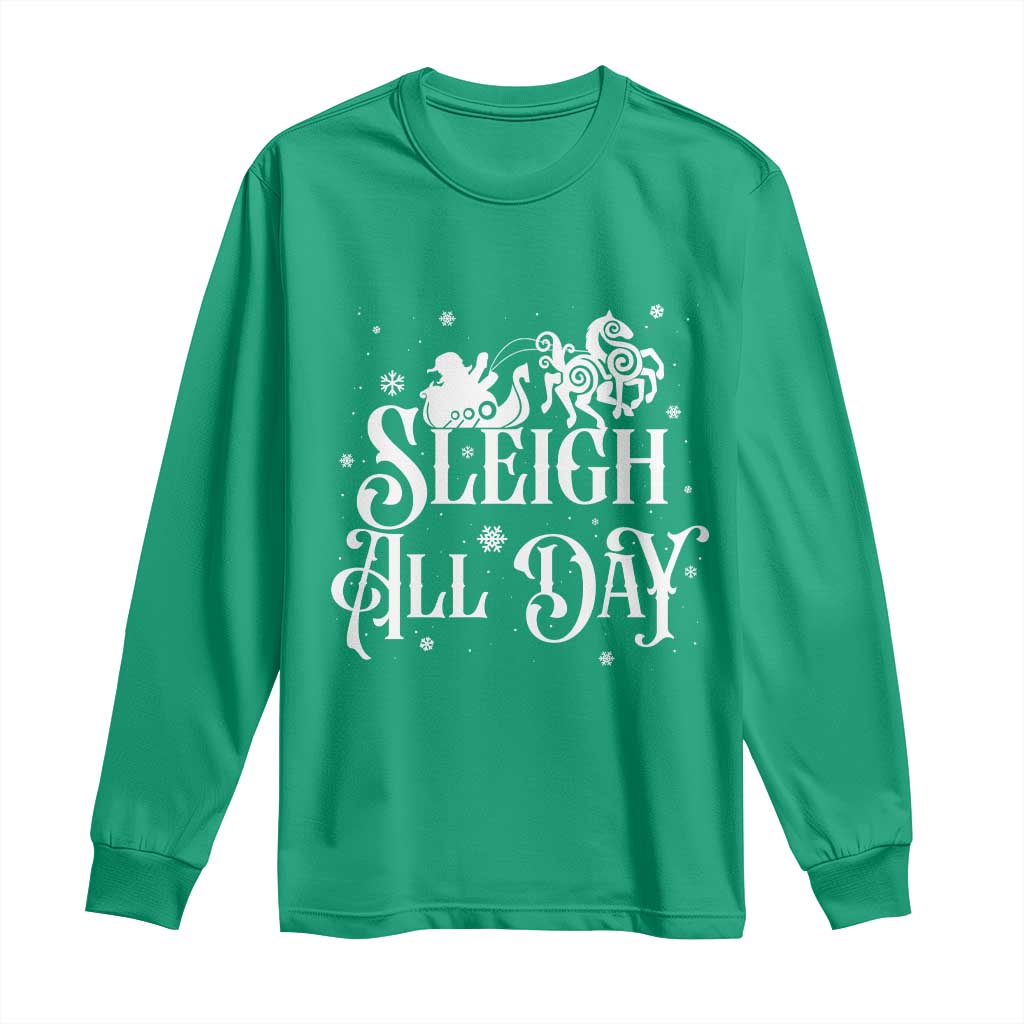 Funny Christmas Viking Long Sleeve Shirt Sleigh All Day Sleipnir Longship Santa TS11 Irish Green Print Your Wear