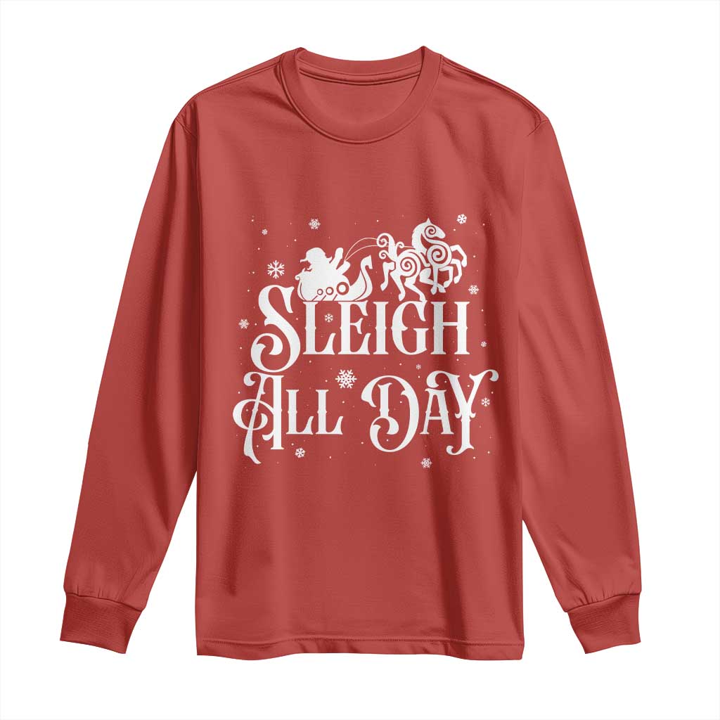Funny Christmas Viking Long Sleeve Shirt Sleigh All Day Sleipnir Longship Santa TS11 Red Print Your Wear