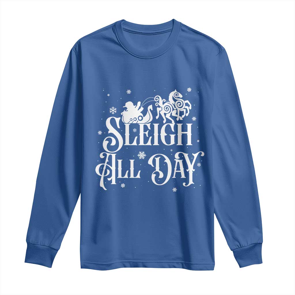 Funny Christmas Viking Long Sleeve Shirt Sleigh All Day Sleipnir Longship Santa TS11 Royal Blue Print Your Wear