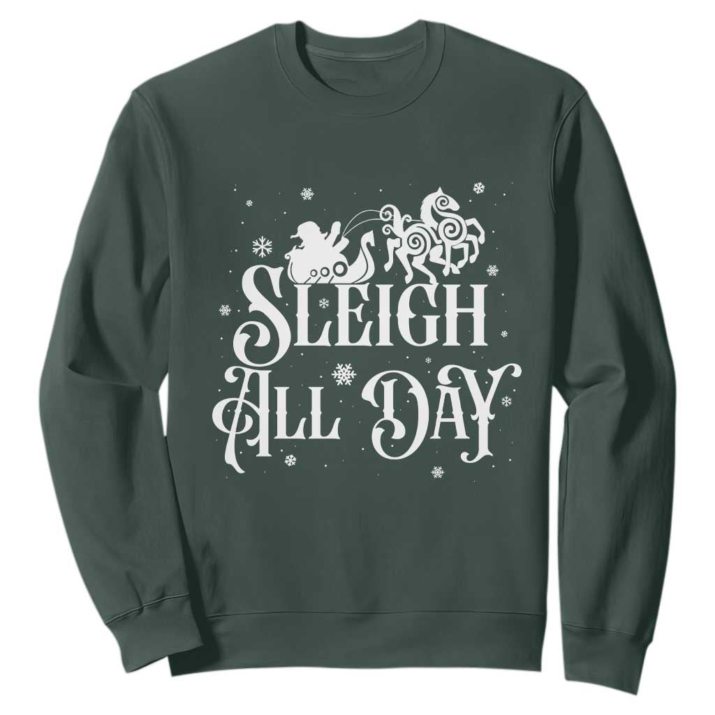 Funny Christmas Viking Sweatshirt Sleigh All Day Sleipnir Longship Santa TS11 Dark Forest Green Print Your Wear