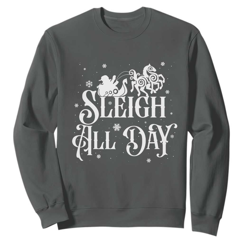 Funny Christmas Viking Sweatshirt Sleigh All Day Sleipnir Longship Santa TS11 Dark Heather Print Your Wear