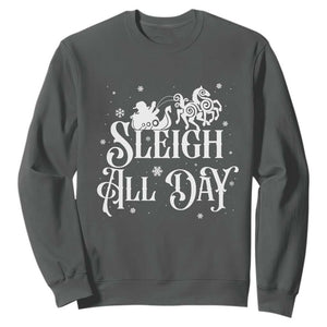 Funny Christmas Viking Sweatshirt Sleigh All Day Sleipnir Longship Santa TS11 Dark Heather Print Your Wear