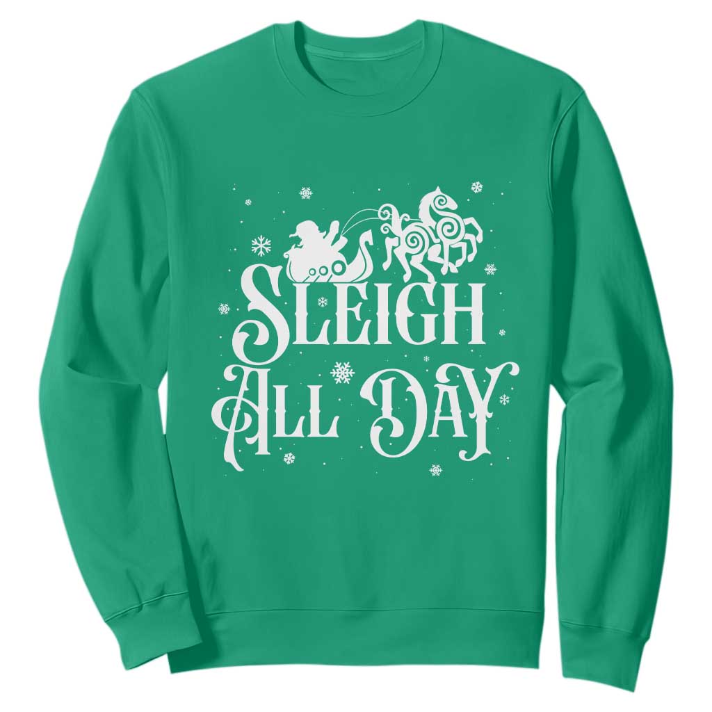 Funny Christmas Viking Sweatshirt Sleigh All Day Sleipnir Longship Santa TS11 Irish Green Print Your Wear