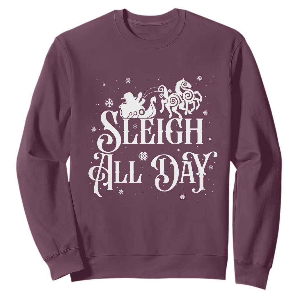 Funny Christmas Viking Sweatshirt Sleigh All Day Sleipnir Longship Santa TS11 Maroon Print Your Wear