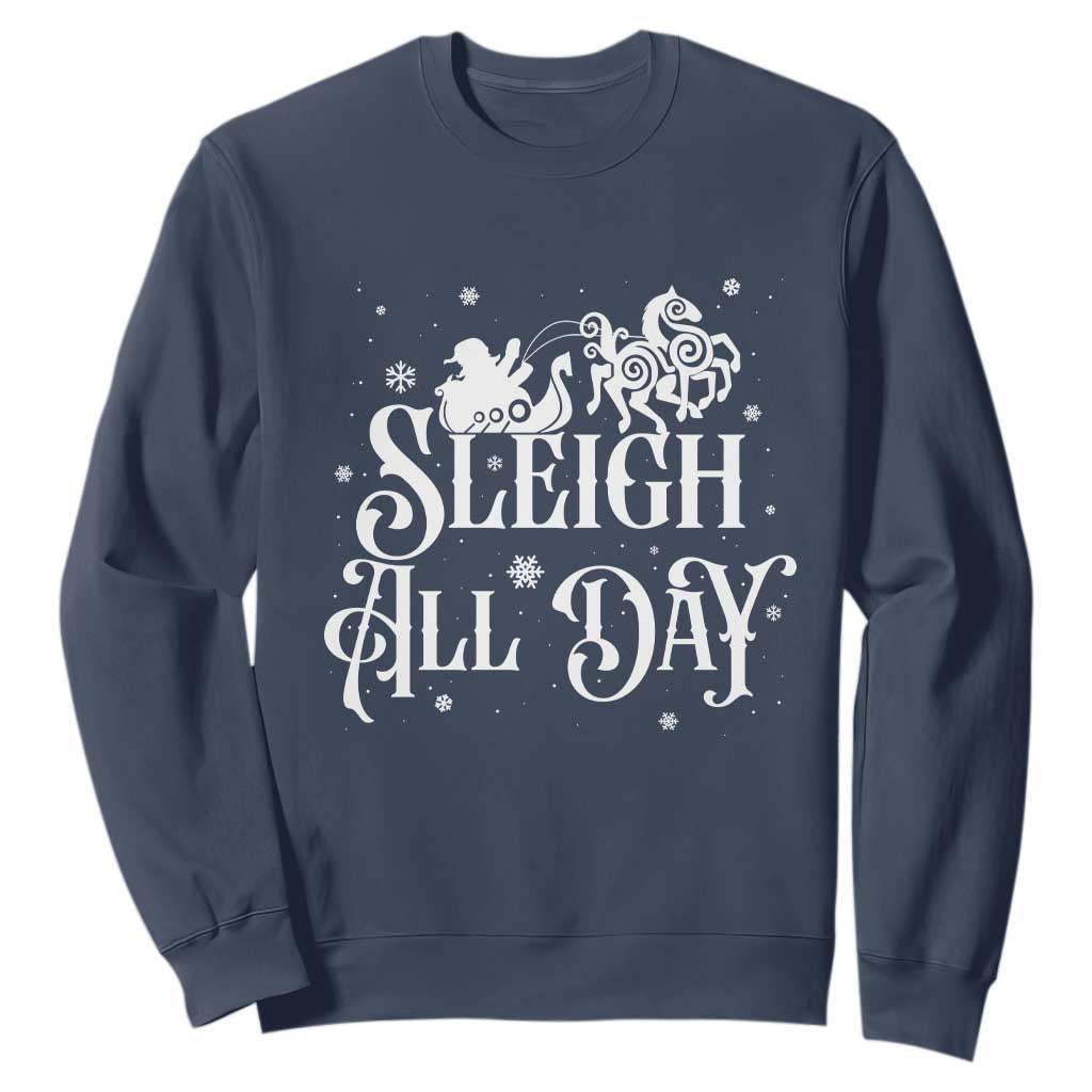 Funny Christmas Viking Sweatshirt Sleigh All Day Sleipnir Longship Santa TS11 Navy Print Your Wear