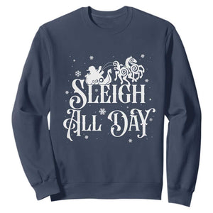 Funny Christmas Viking Sweatshirt Sleigh All Day Sleipnir Longship Santa TS11 Navy Print Your Wear