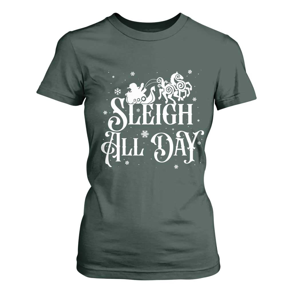 Funny Christmas Viking T Shirt For Women Sleigh All Day Sleipnir Longship Santa TS11 Dark Forest Green Print Your Wear