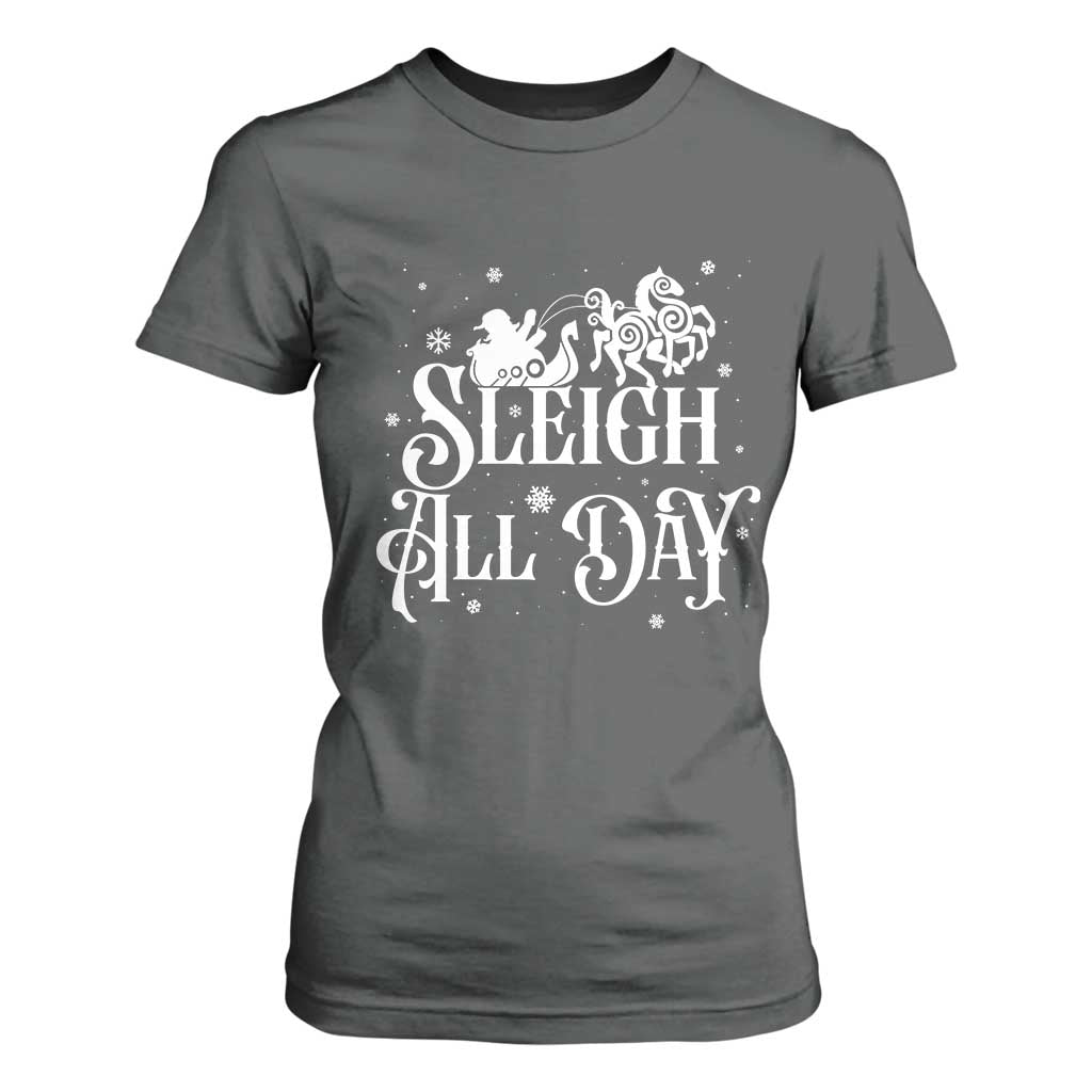 Funny Christmas Viking T Shirt For Women Sleigh All Day Sleipnir Longship Santa TS11 Dark Heather Print Your Wear