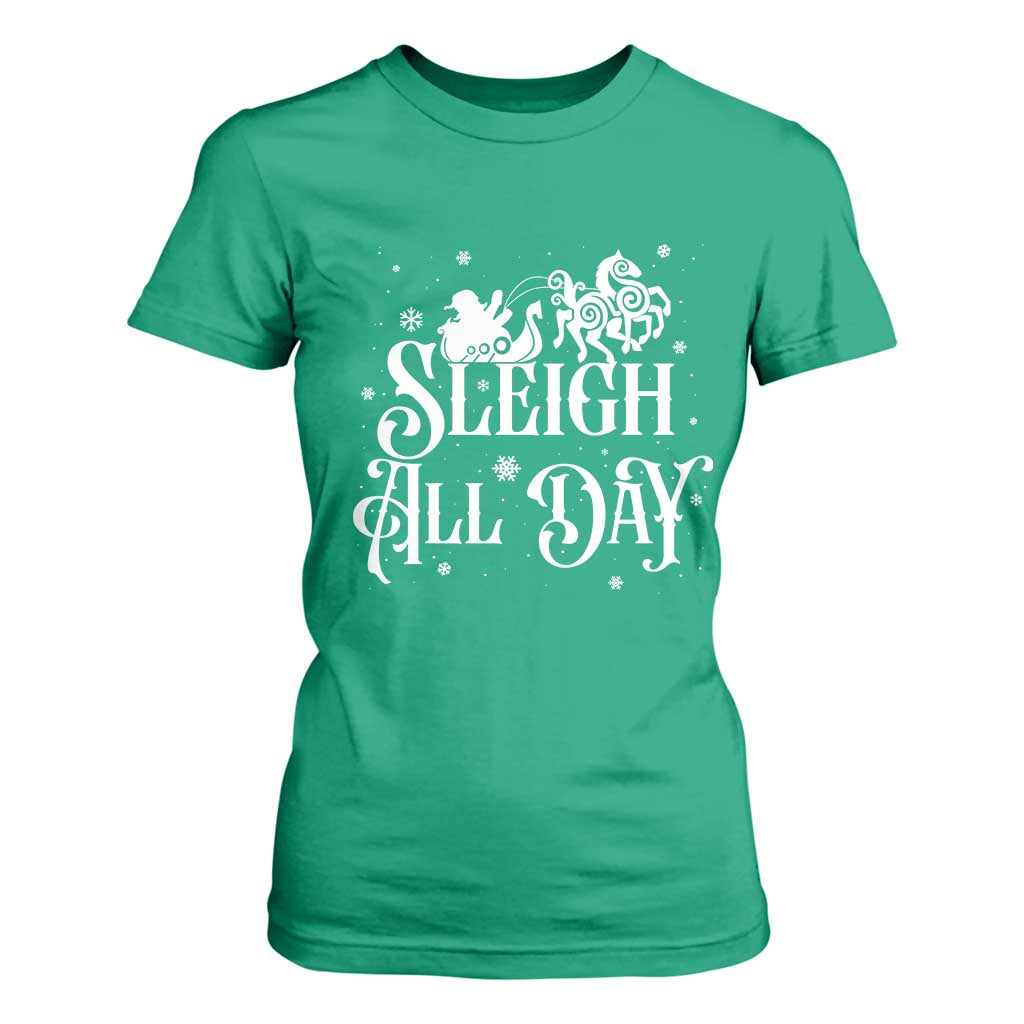 Funny Christmas Viking T Shirt For Women Sleigh All Day Sleipnir Longship Santa TS11 Irish Green Print Your Wear