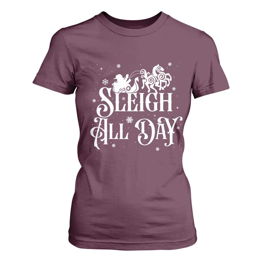 Funny Christmas Viking T Shirt For Women Sleigh All Day Sleipnir Longship Santa TS11 Maroon Print Your Wear