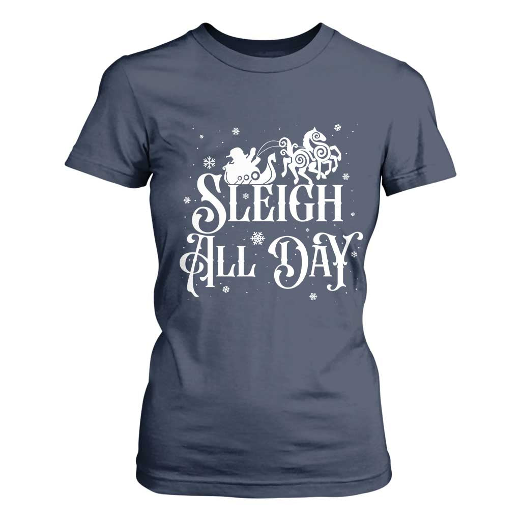 Funny Christmas Viking T Shirt For Women Sleigh All Day Sleipnir Longship Santa TS11 Navy Print Your Wear