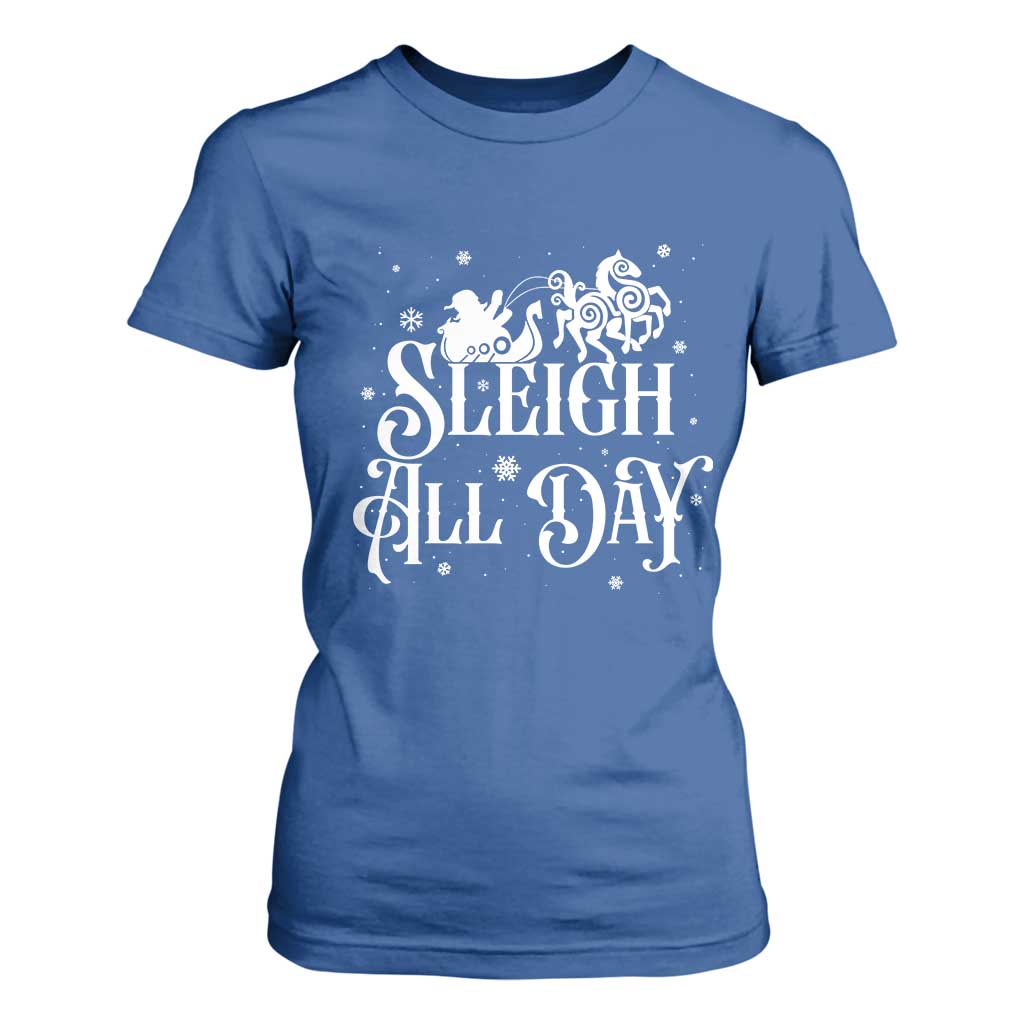 Funny Christmas Viking T Shirt For Women Sleigh All Day Sleipnir Longship Santa TS11 Royal Blue Print Your Wear