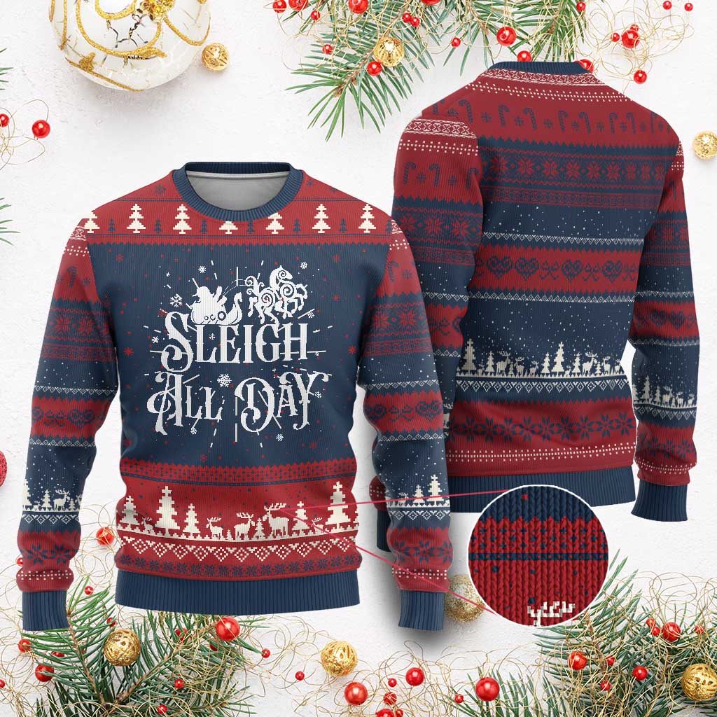 Funny Xmas Viking Ugly Christmas Sweater Sleigh All Day Sleipnir Longship Santa TS11 Burgundy Print Your Wear