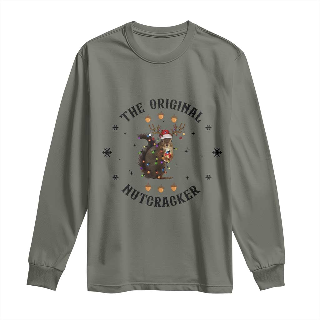 Funny Christmas Squirrel Long Sleeve Shirt The Original Nutcracker Snowflake Santa Hat TS11 Military Green Print Your Wear